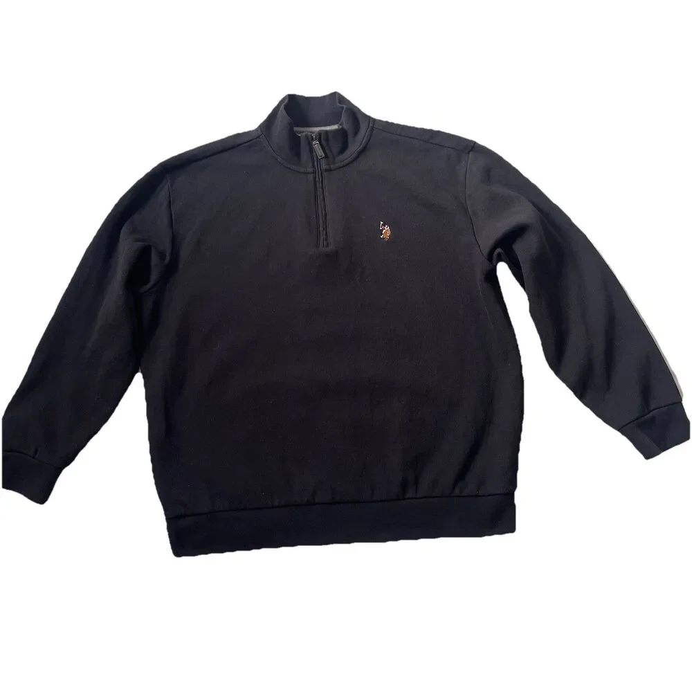 U.S. Polo Assn 1/4 Quarter Zip Sweater Men 2XL XXL Black Knit Pullover Ribbed